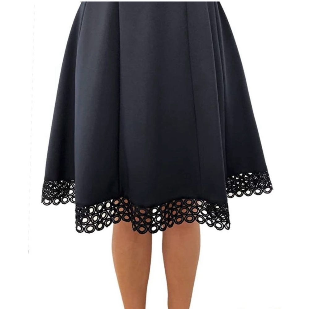 Donna Ricco V-Neck Circle Lace Fit and Flare Dress, Black, 6